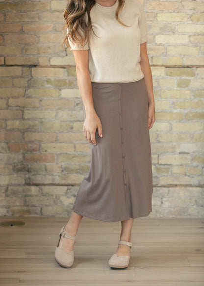 Essential Chocolate Ribbed Midi Skirt IC Skirts