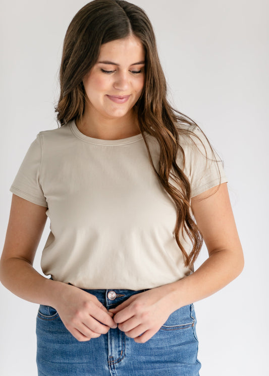 Essential Crew Basic Tee IC Tops Taupe / XS