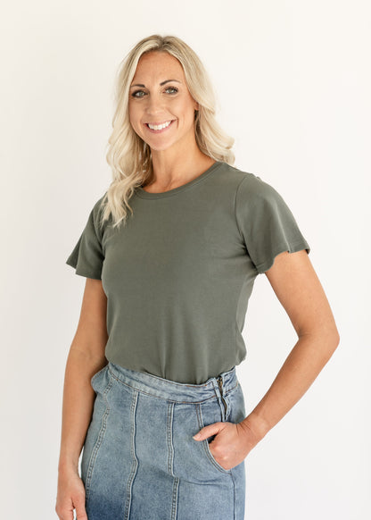 Essential Flutter Sleeve Top IC Tops Olive / XS