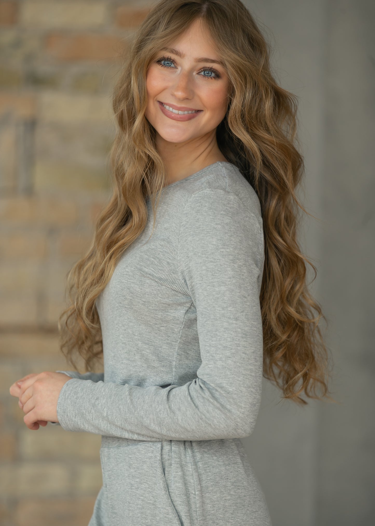 Essential Gray Ribbed Long Sleeve IC Tops