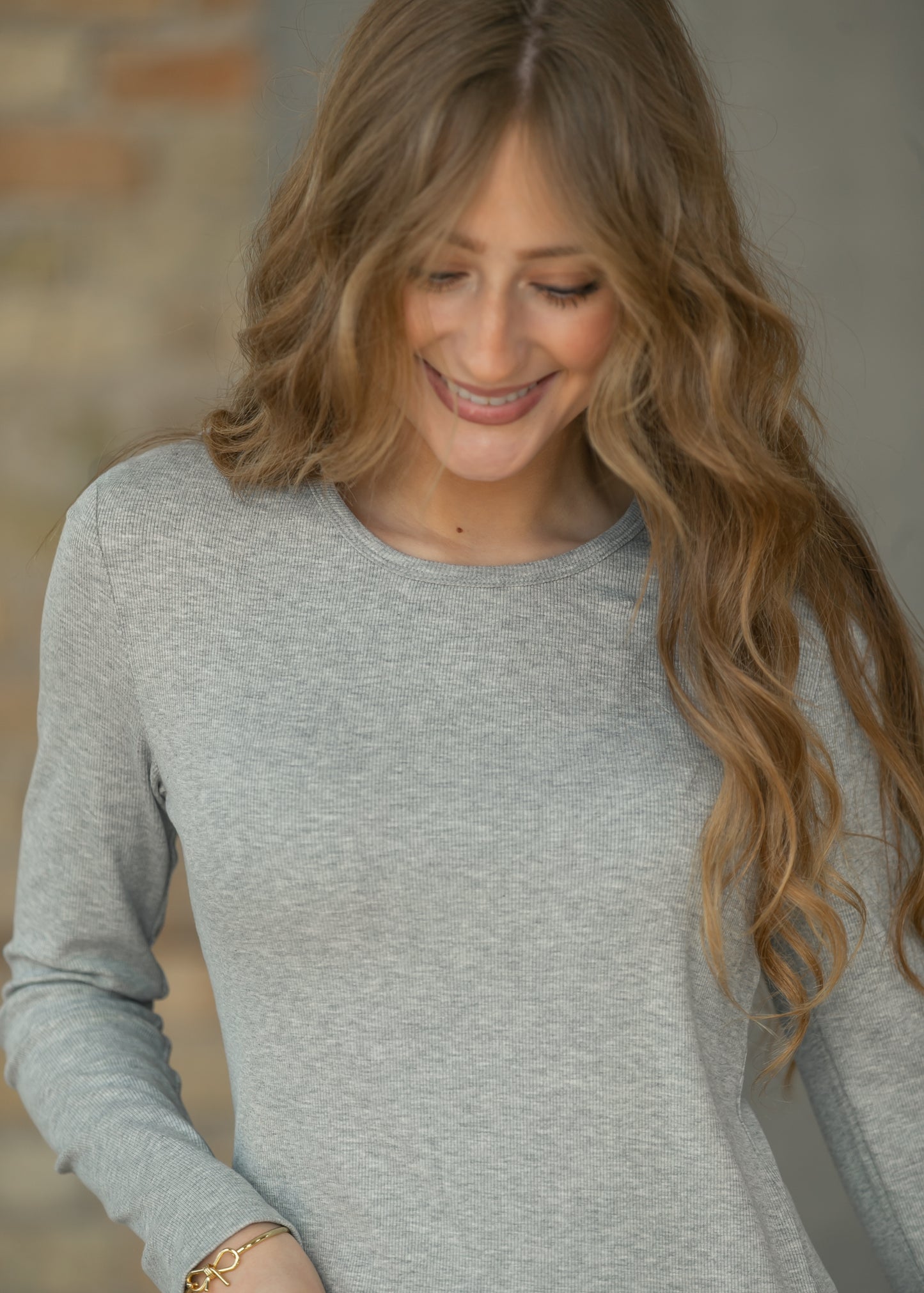 Essential Gray Ribbed Long Sleeve IC Tops