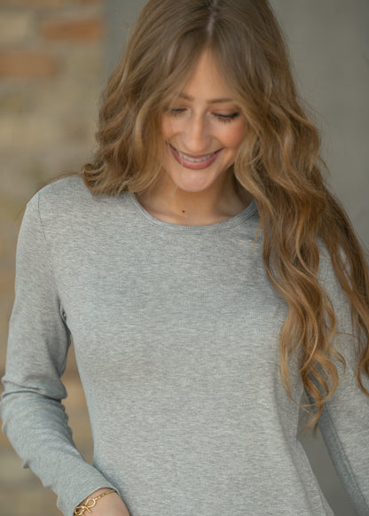Essential Gray Ribbed Long Sleeve IC Tops