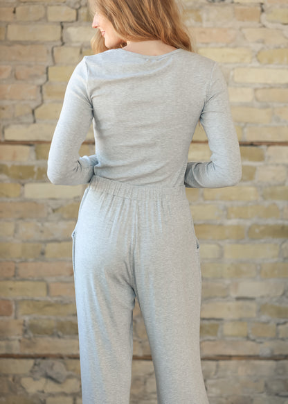 Essential Gray Ribbed Long Sleeve IC Tops