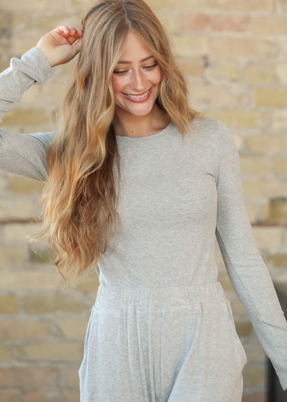 Essential Gray Ribbed Long Sleeve IC Tops