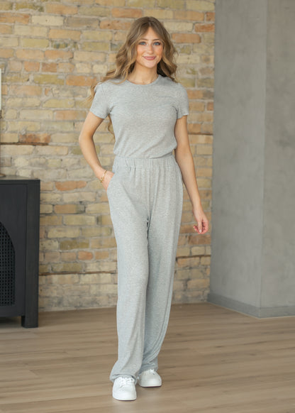 Essential Gray Ribbed Short Sleeve IC Tops
