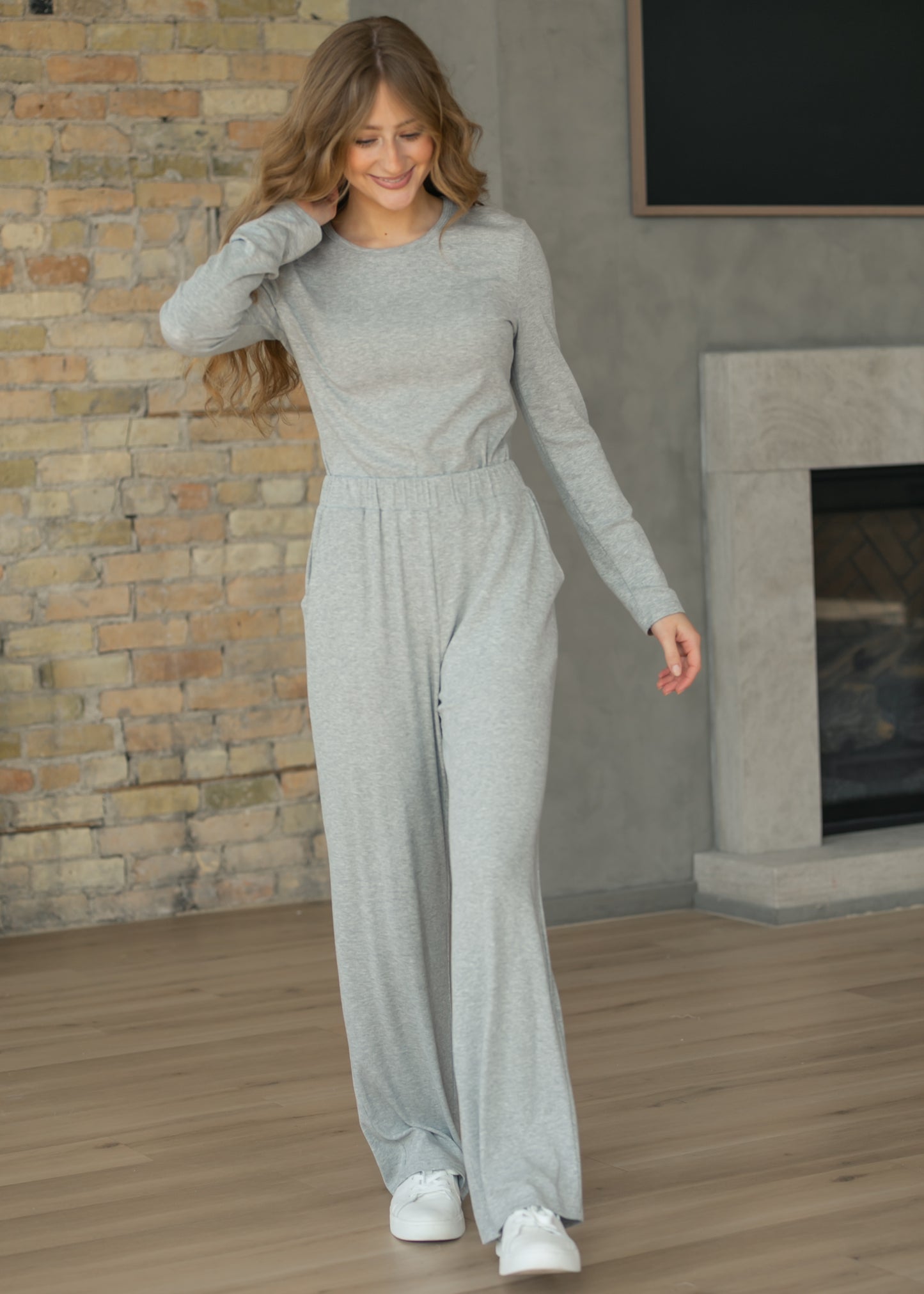 Essential Gray Ribbed Wide Leg Pants IC Pants