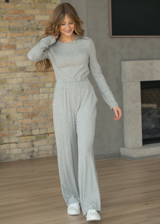 Essential Gray Ribbed Wide Leg Pants IC Pants