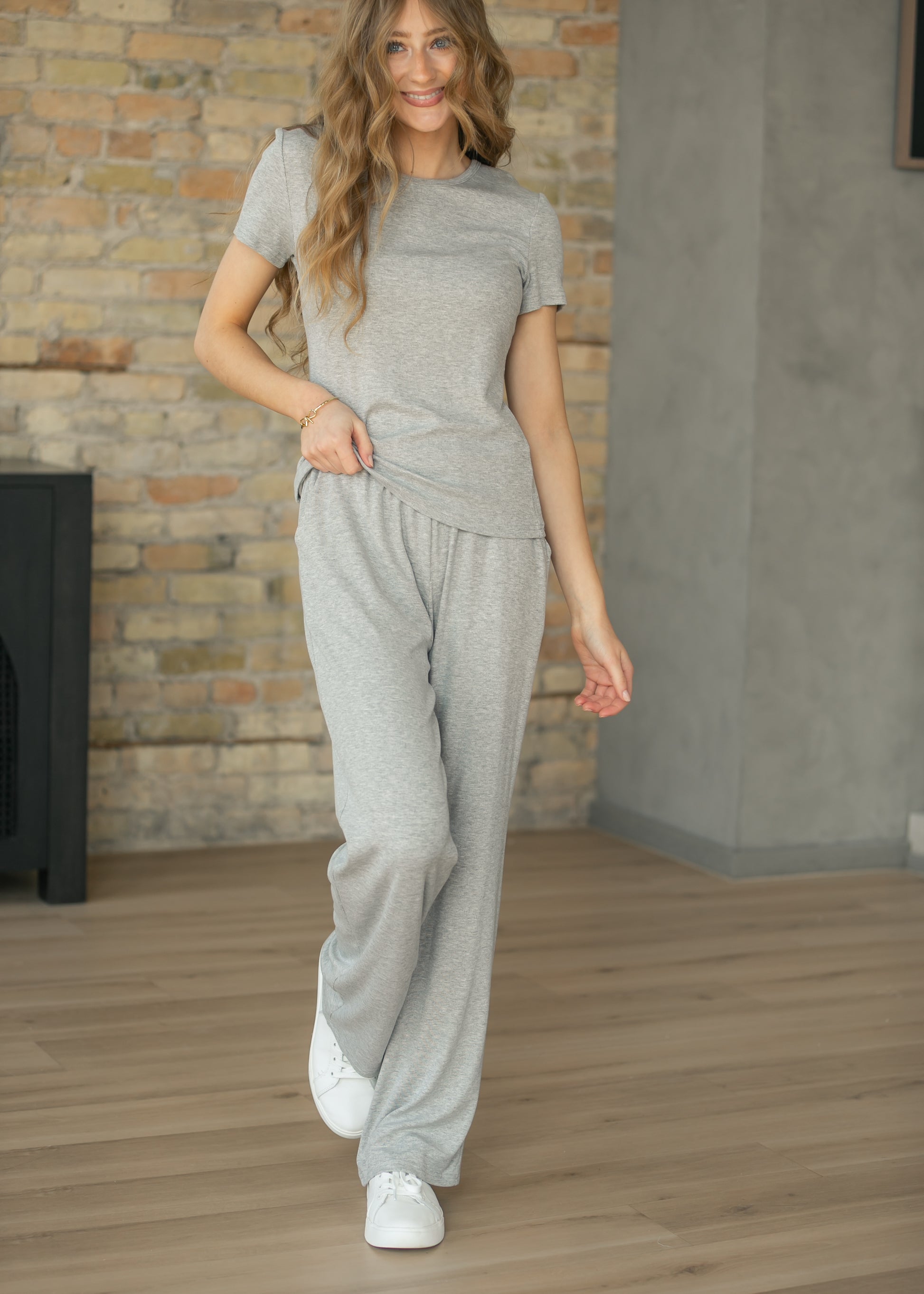 Essential Gray Ribbed Wide Leg Pants IC Pants