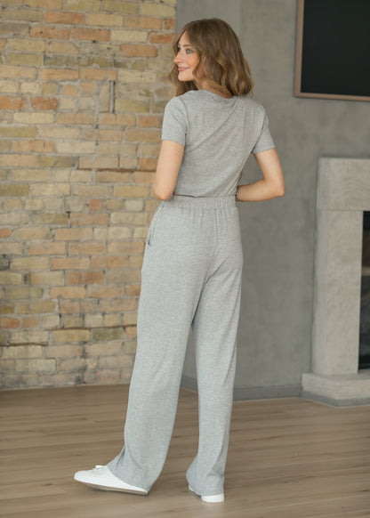 Essential Gray Ribbed Wide Leg Pants IC Pants