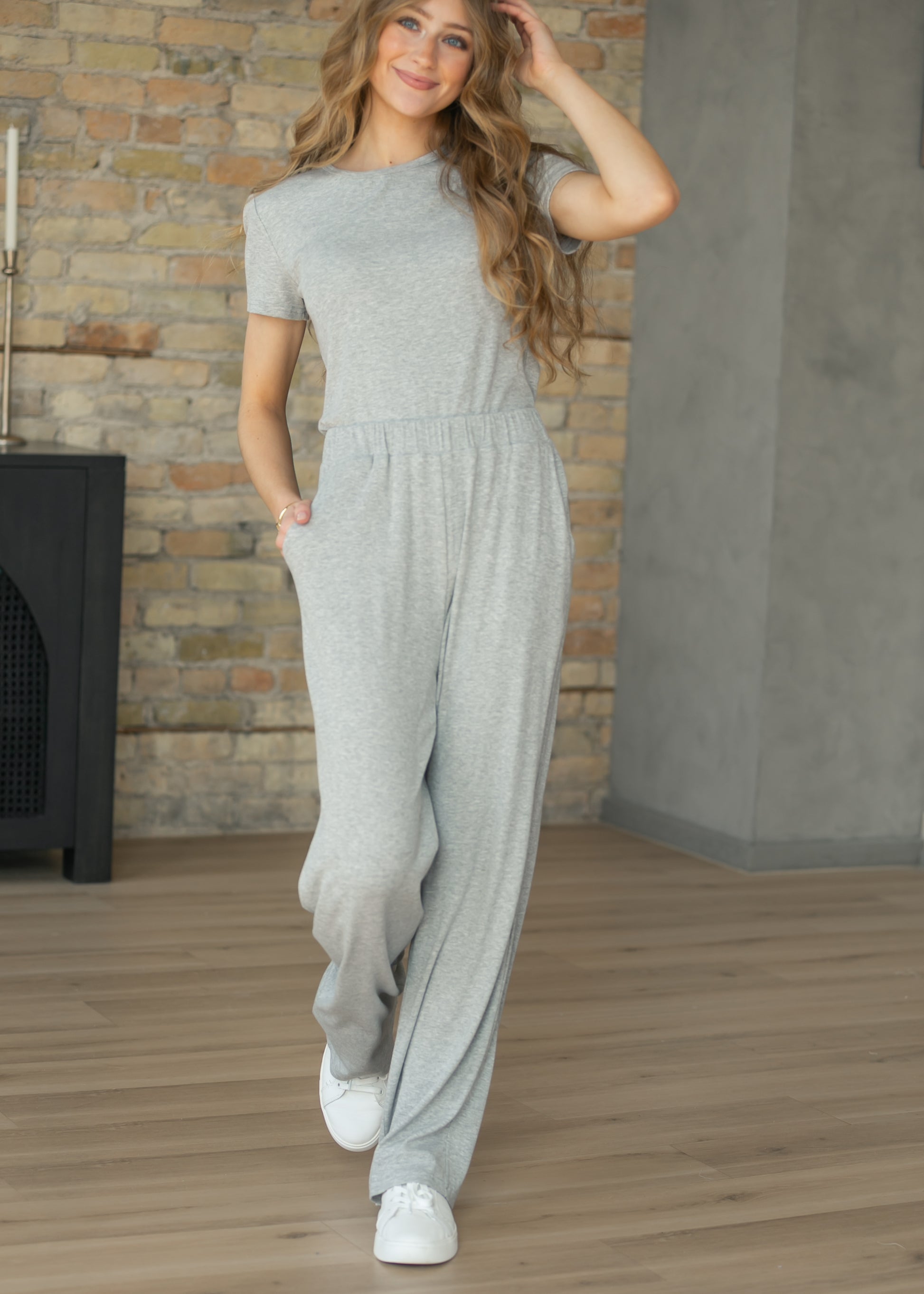 Essential Gray Ribbed Wide Leg Pants IC Pants