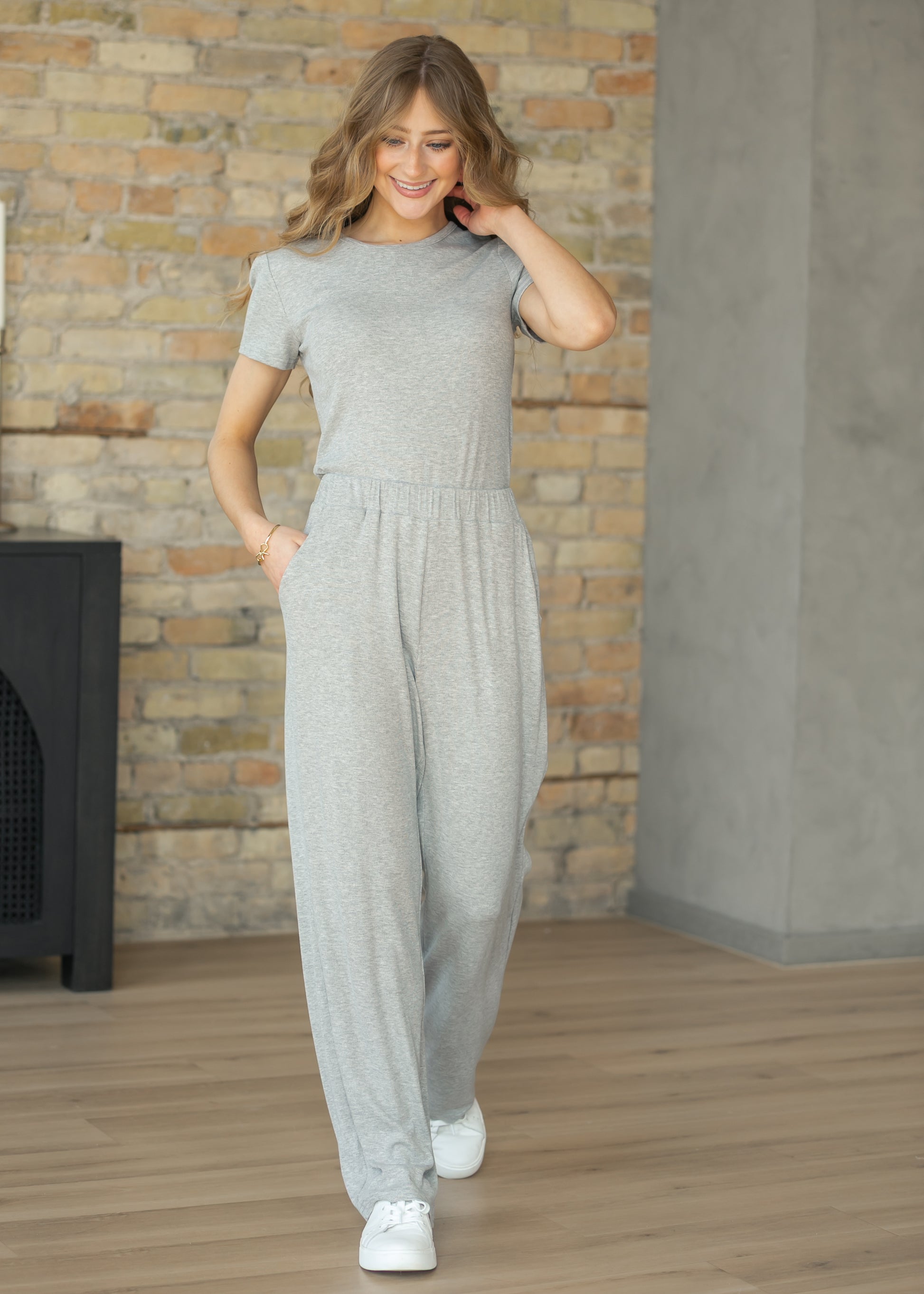 Essential Gray Ribbed Wide Leg Pants IC Pants