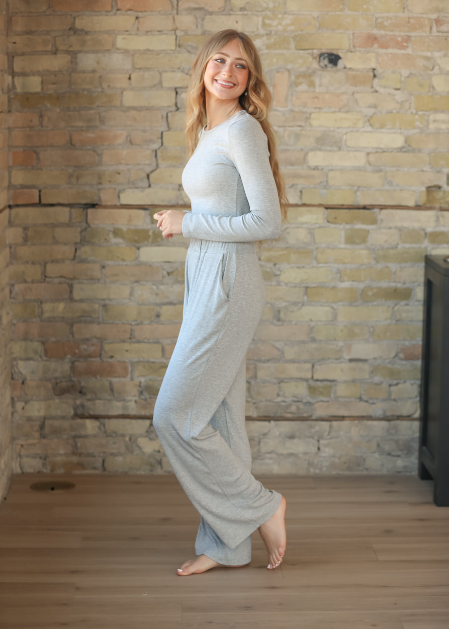 Essential Gray Ribbed Wide Leg Pants IC Pants