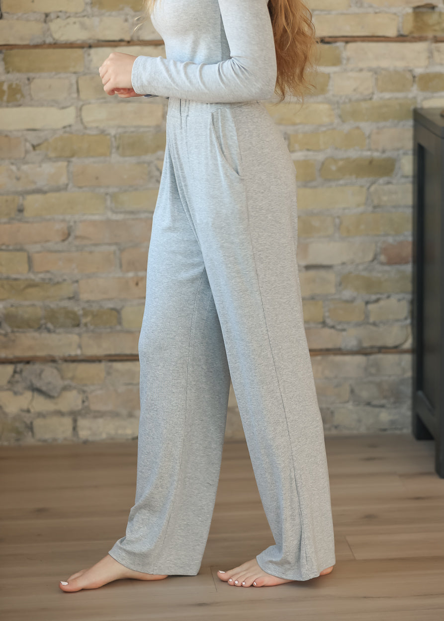 Essential Gray Ribbed Wide Leg Pants IC Pants
