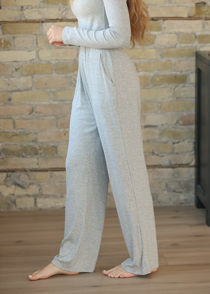 Essential Gray Ribbed Wide Leg Pants IC Pants