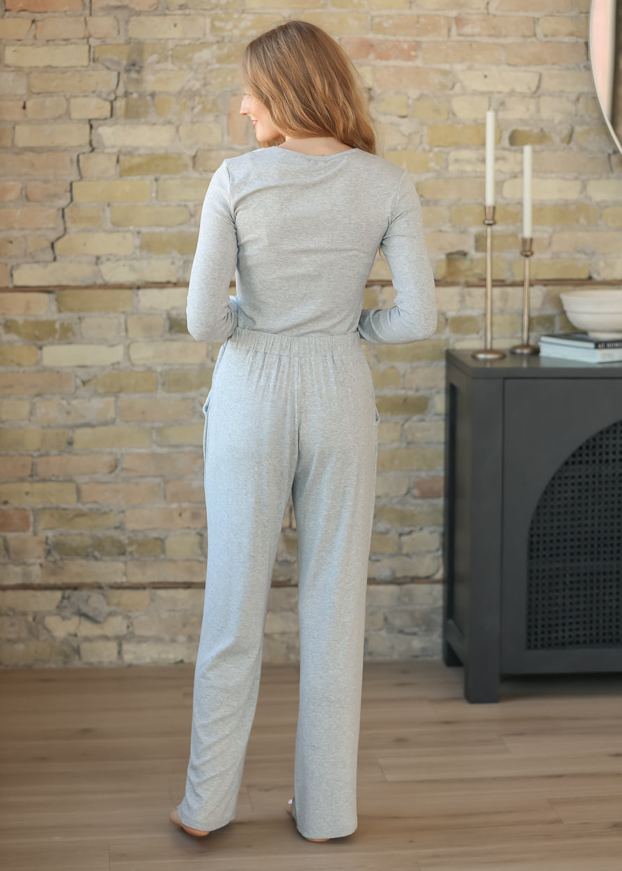 Essential Gray Ribbed Wide Leg Pants IC Pants