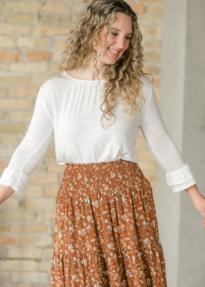 Essential Ivory Ruffled 3/4 Sleeve Top IC Tops