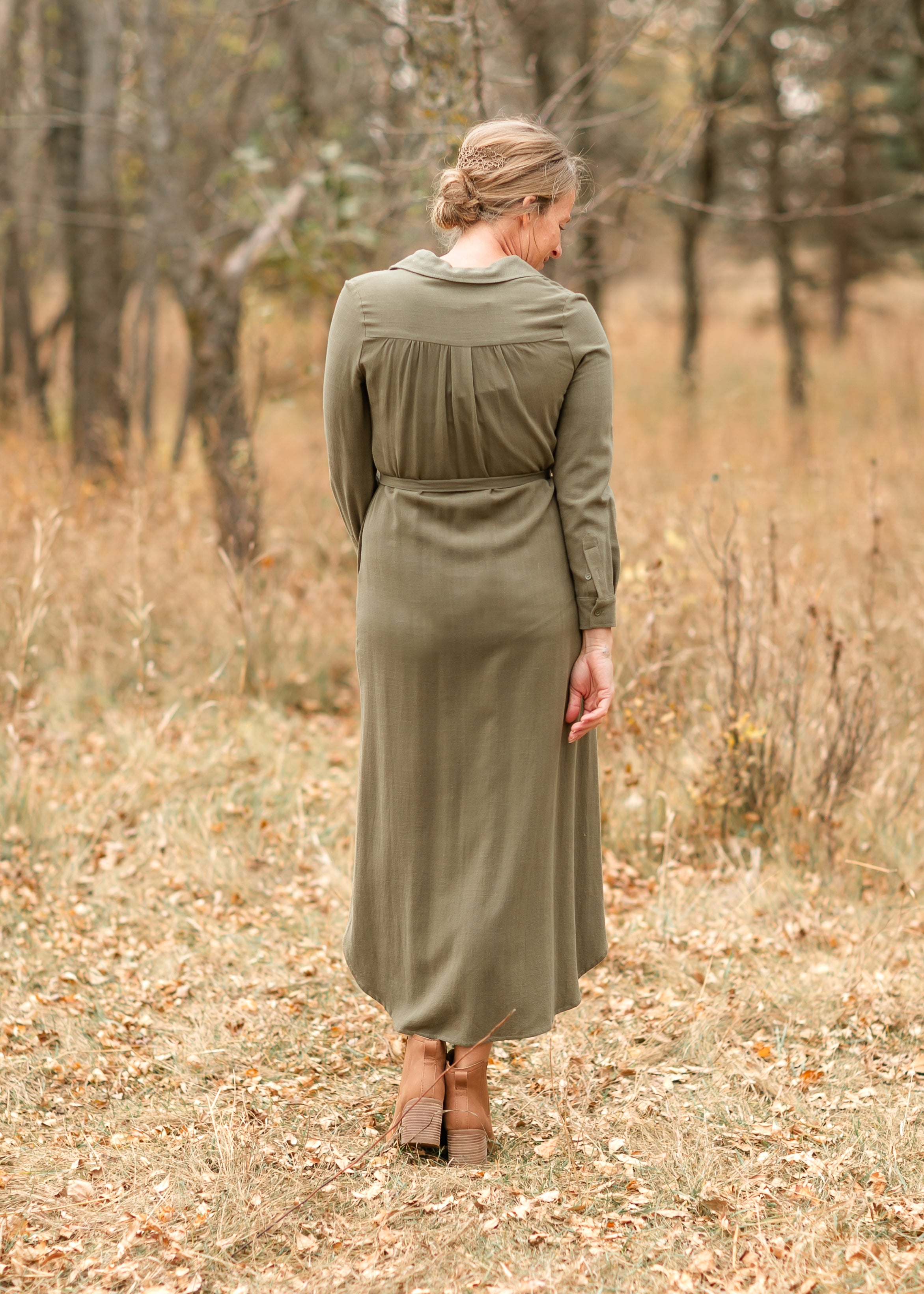 green emerald velvet dress Essential Olive Long Sleeve Linen Shirt Dress – Inherit Co