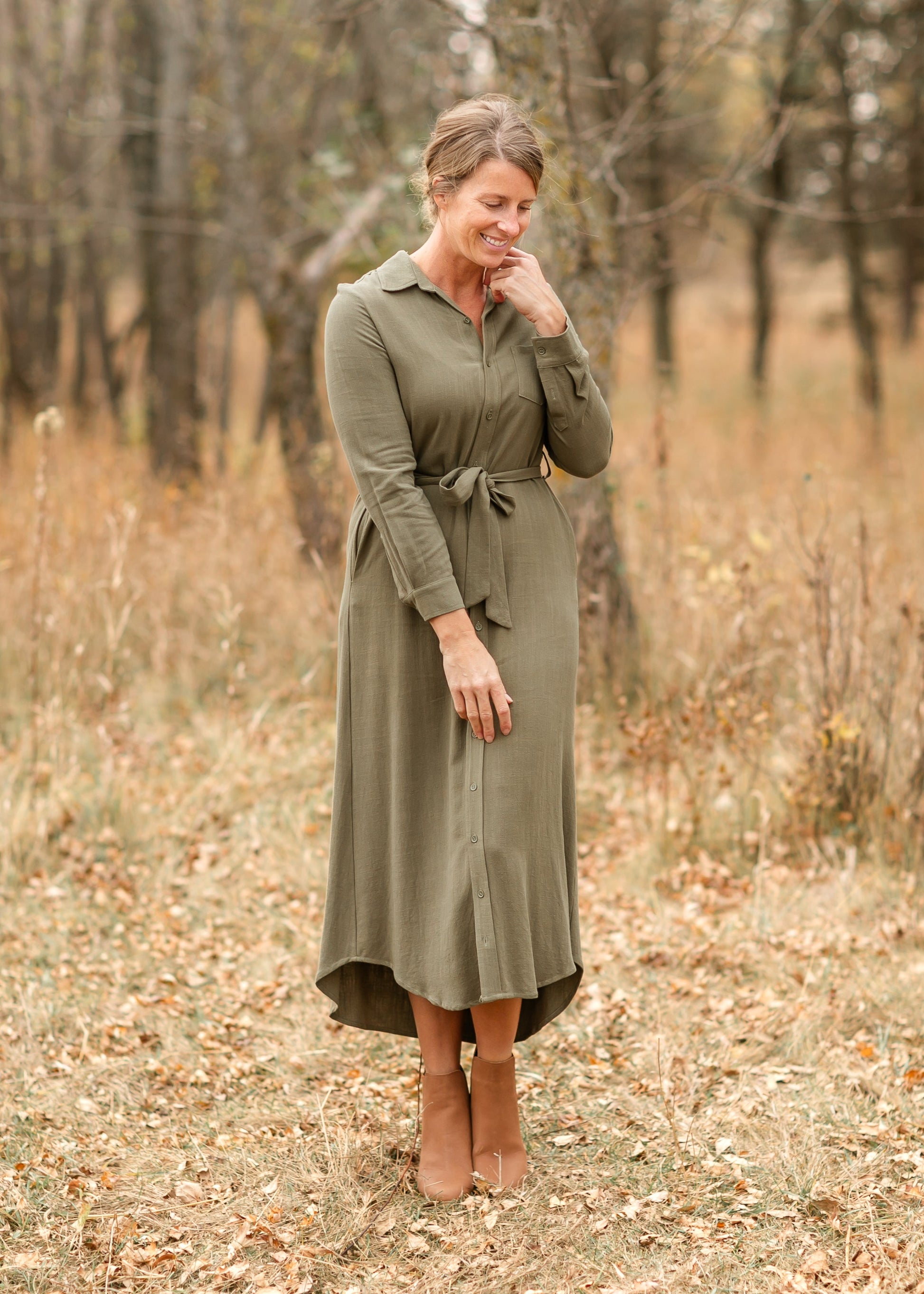 Essential Olive Long Sleeve Linen Shirt Dress Inherit Co. Essential Olive Long Sleeve Linen Shirt Dress Inherit Co.