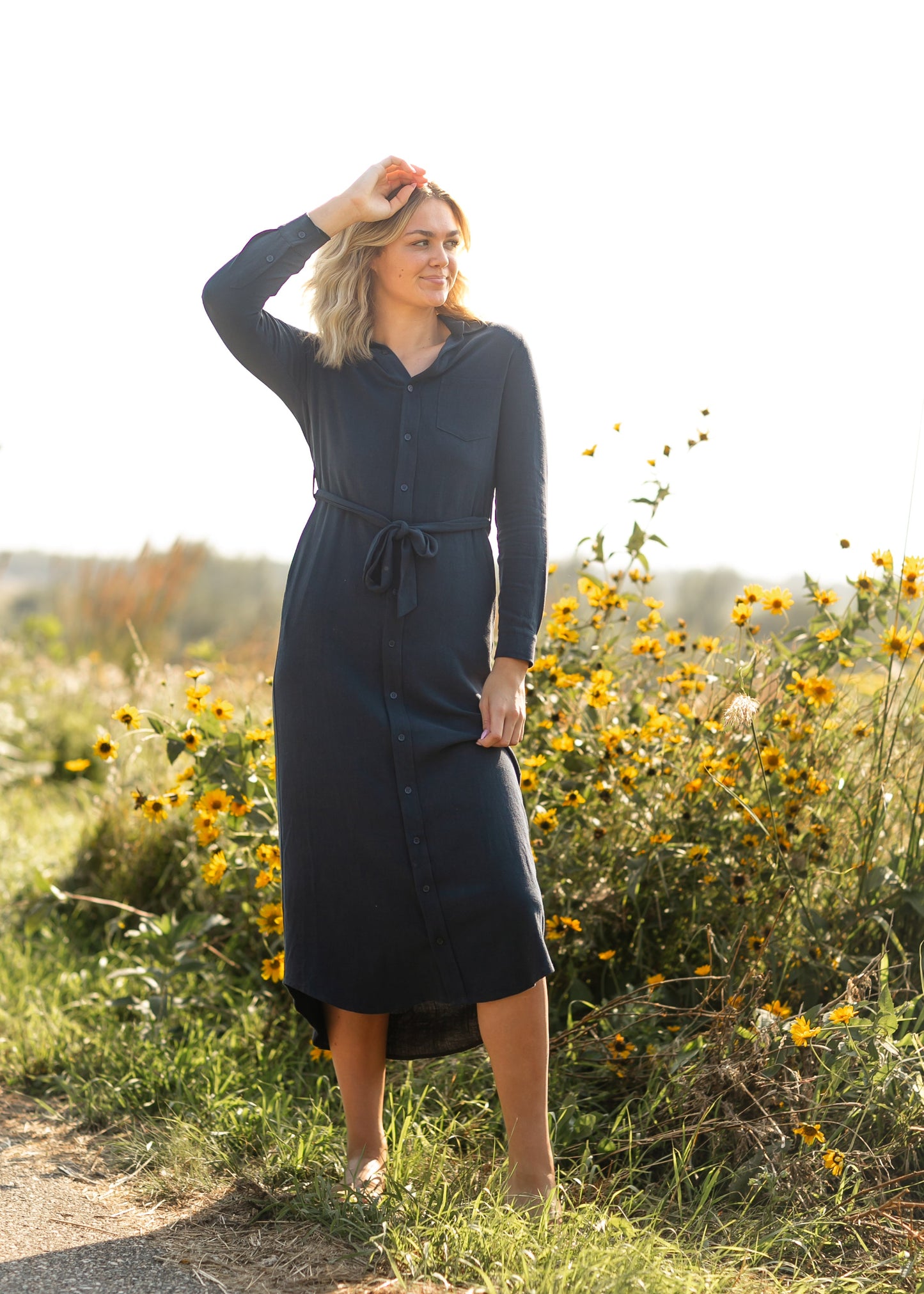 Essential Long Sleeve Linen Shirt Dress IC Dresses