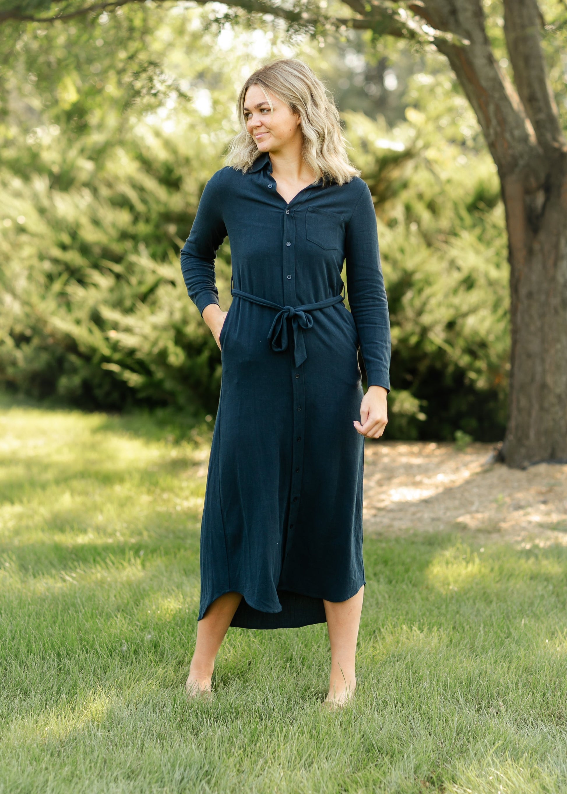 Essential Long Sleeve Linen Shirt Dress IC Dresses