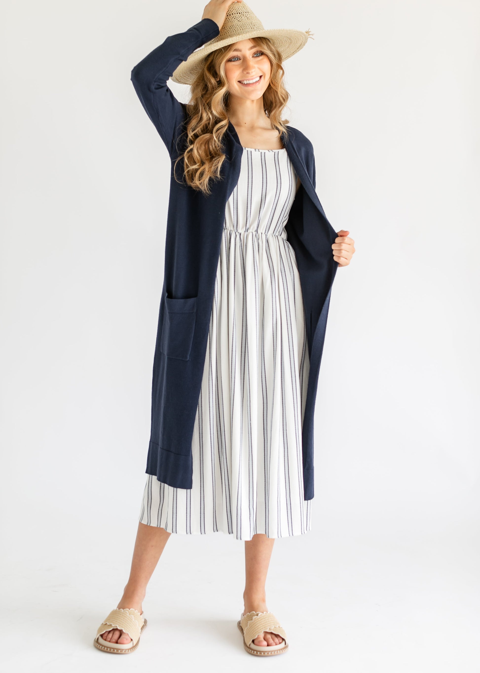 Essential Long + Soft Cardigan IC Tops Navy / XS