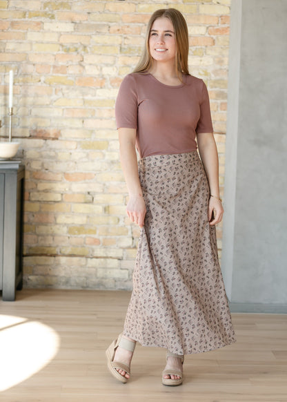 Essential Mauve Ribbed Half Sleeve Tee IC Tops