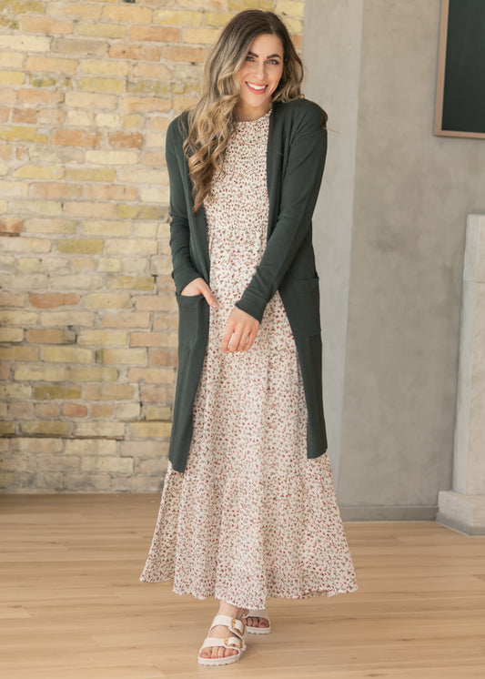 Essential Moss Green Long + Soft Cardigan IC Tops
