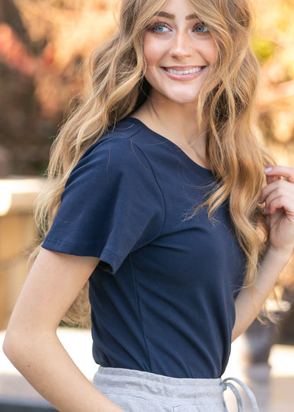 Essential Navy Flutter Sleeve Top IC Tops