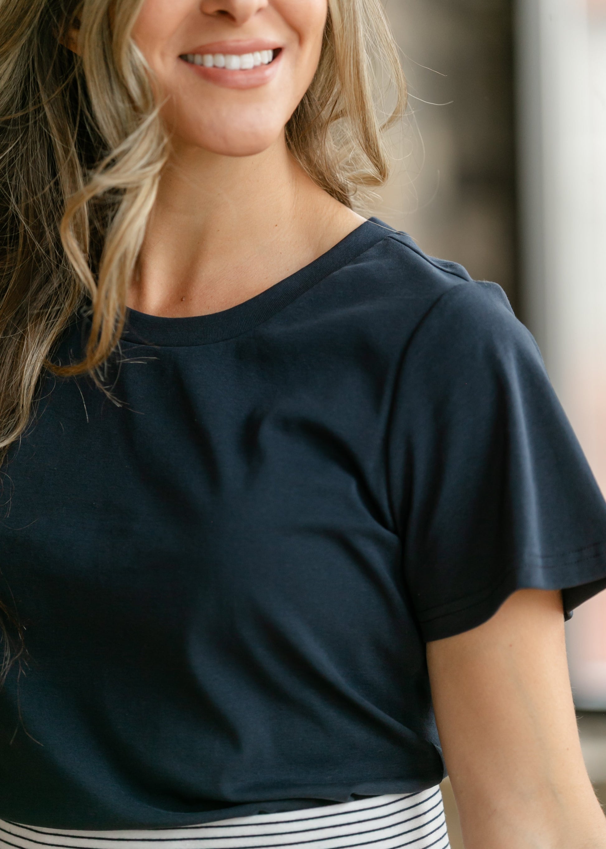 Essential Navy Flutter Sleeve Top IC Tops