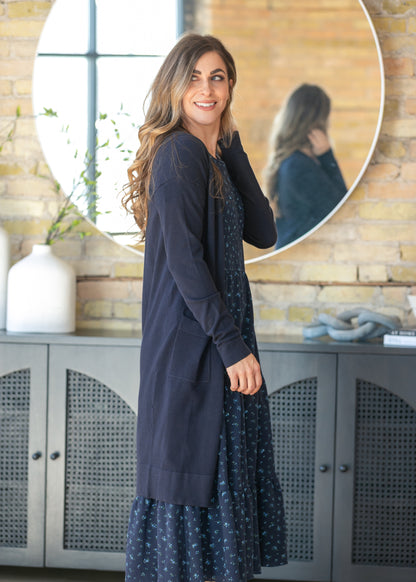 Essential Navy Long + Soft Cardigan IC Tops