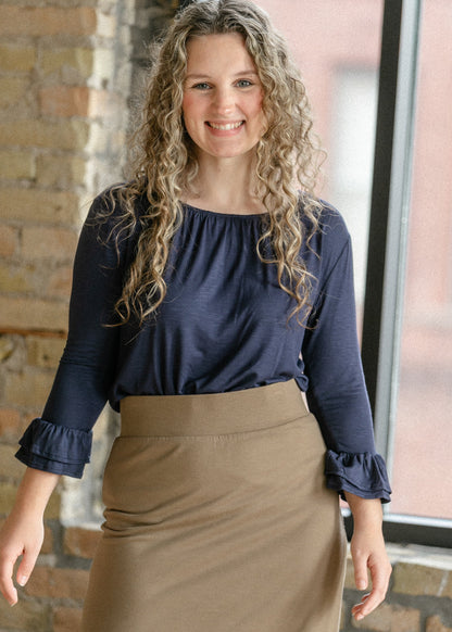 Essential Navy Ruffled 3/4 Sleeve Top IC Tops XS