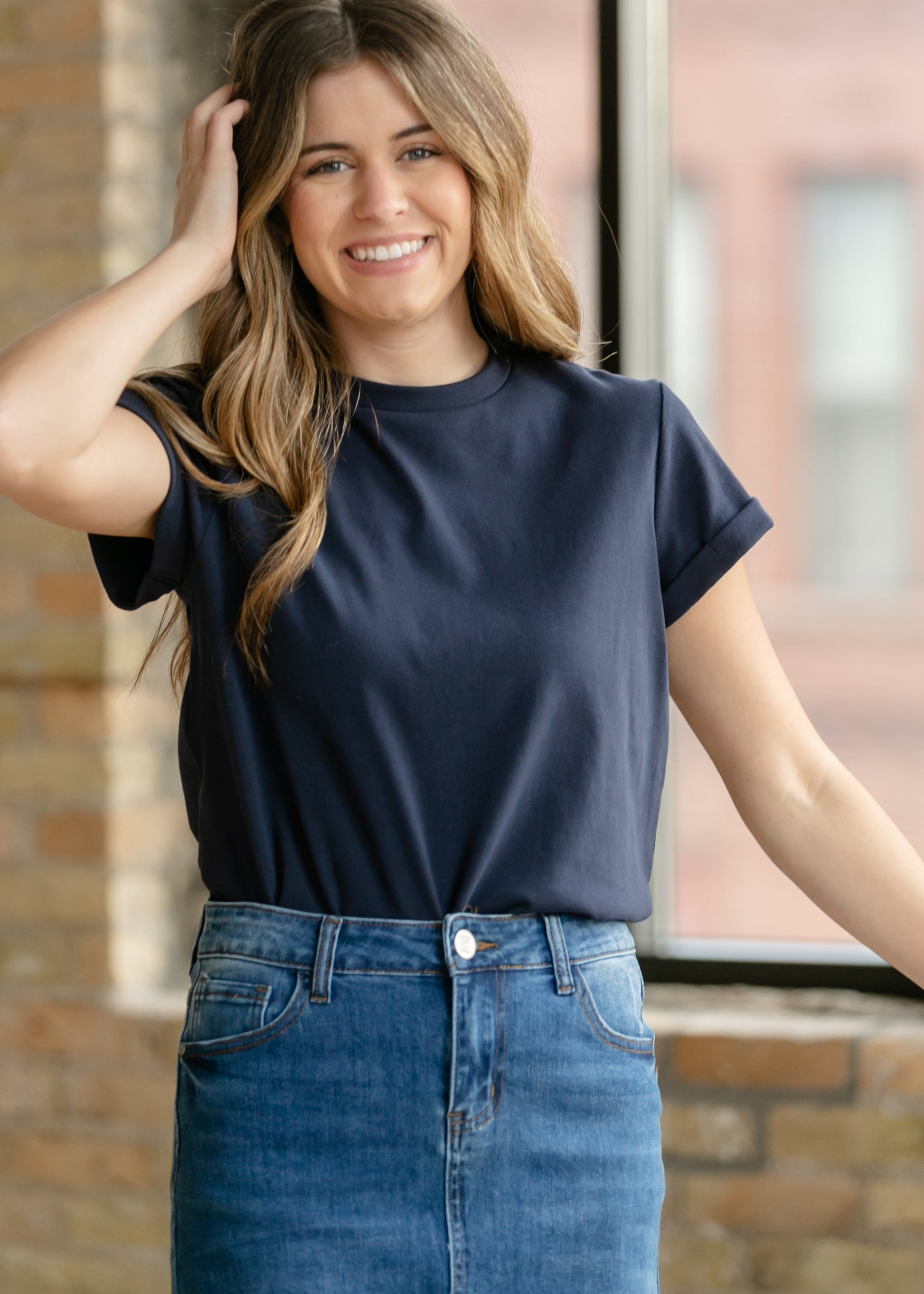Essential Navy Short Sleeve Basic T-shirt IC Tops
