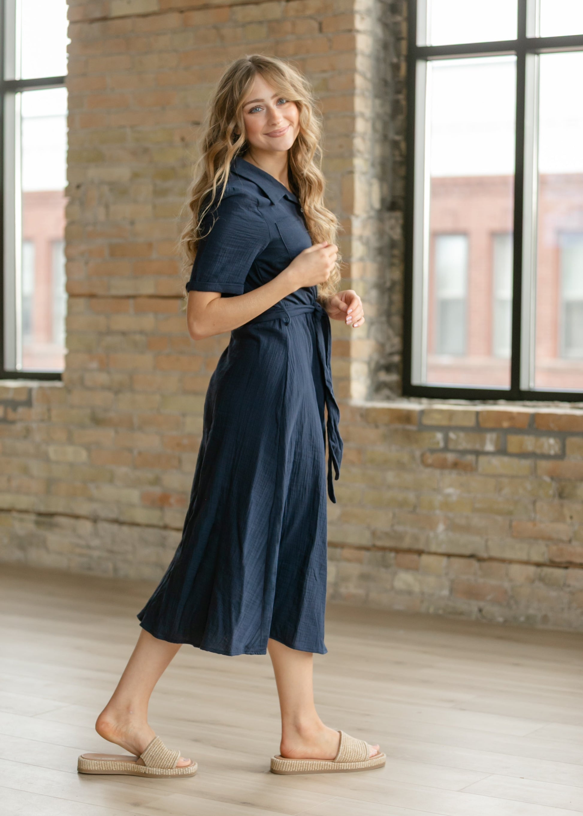 Essential Navy Short Sleeve Gauze Shirt Dress, Small Essential Navy Short Sleeve Gauze Shirt Dress, Small