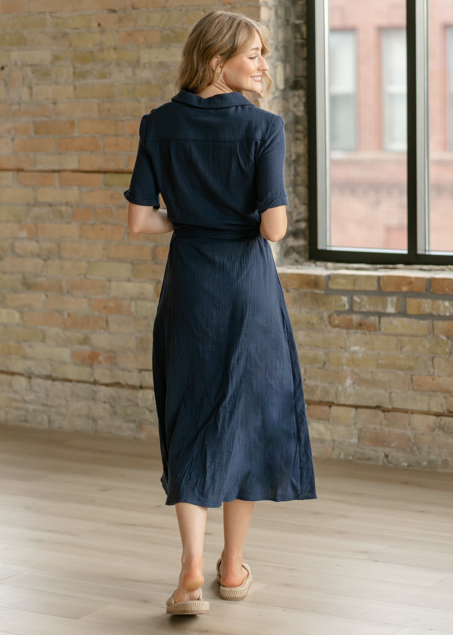 Essential Navy Short Sleeve Gauze Shirt Dress IC Dresses
