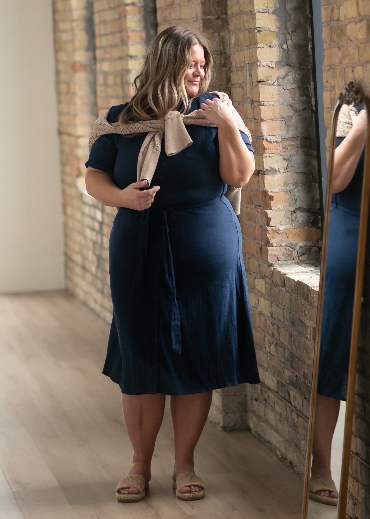 Essential Navy Short Sleeve Gauze Shirt Dress, Small Essential Navy Short Sleeve Gauze Shirt Dress, Small