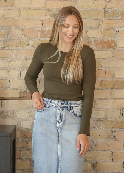 Essential Olive Ribbed Long Sleeve IC Tops