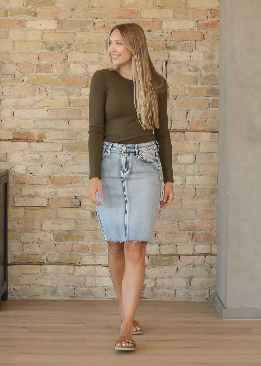 Essential Olive Ribbed Long Sleeve IC Tops