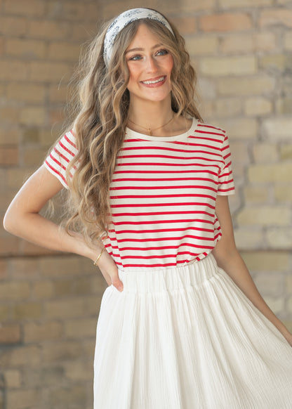 Essential Red Stripe Short Sleeve T-Shirt IC Tops