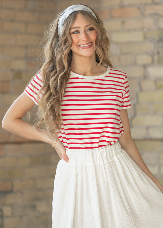 Essential Red Stripe Short Sleeve T-Shirt IC Tops