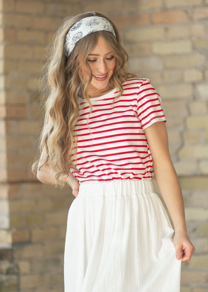 Essential Red Stripe Short Sleeve T-Shirt IC Tops