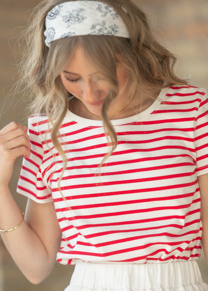 Essential Red Stripe Short Sleeve T-Shirt IC Tops