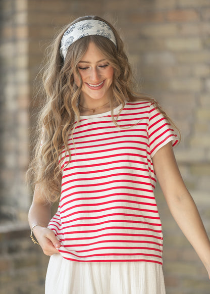 Essential Red Stripe Short Sleeve T-Shirt IC Tops