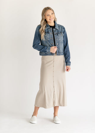 Ribbed embellished midi skirt