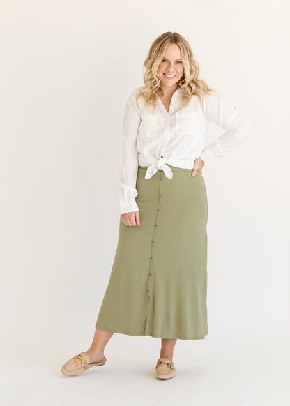 Essential Ribbed Midi Skirt IC Skirts Olive / XS