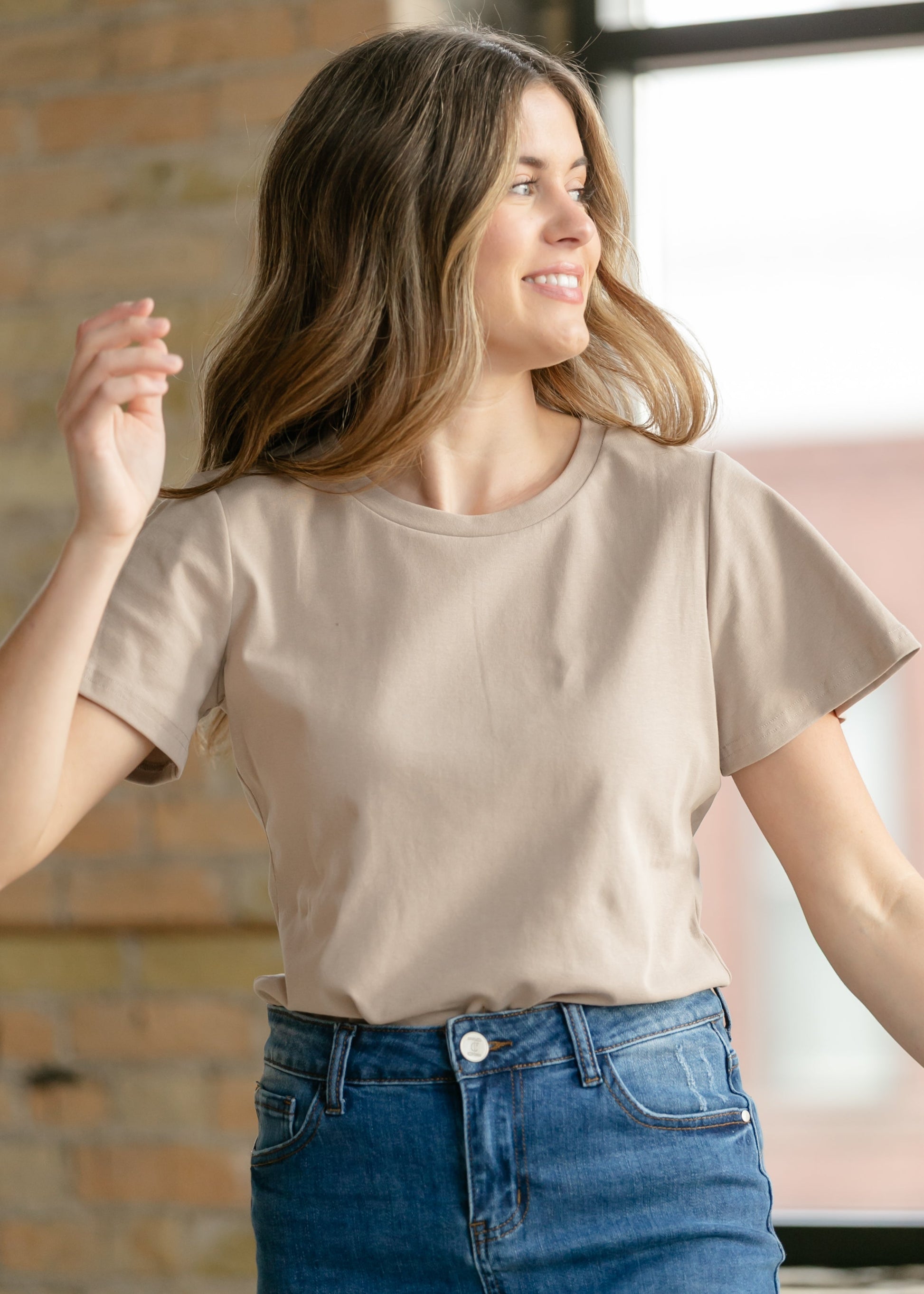 Essential Sand Flutter Sleeve Top IC Tops