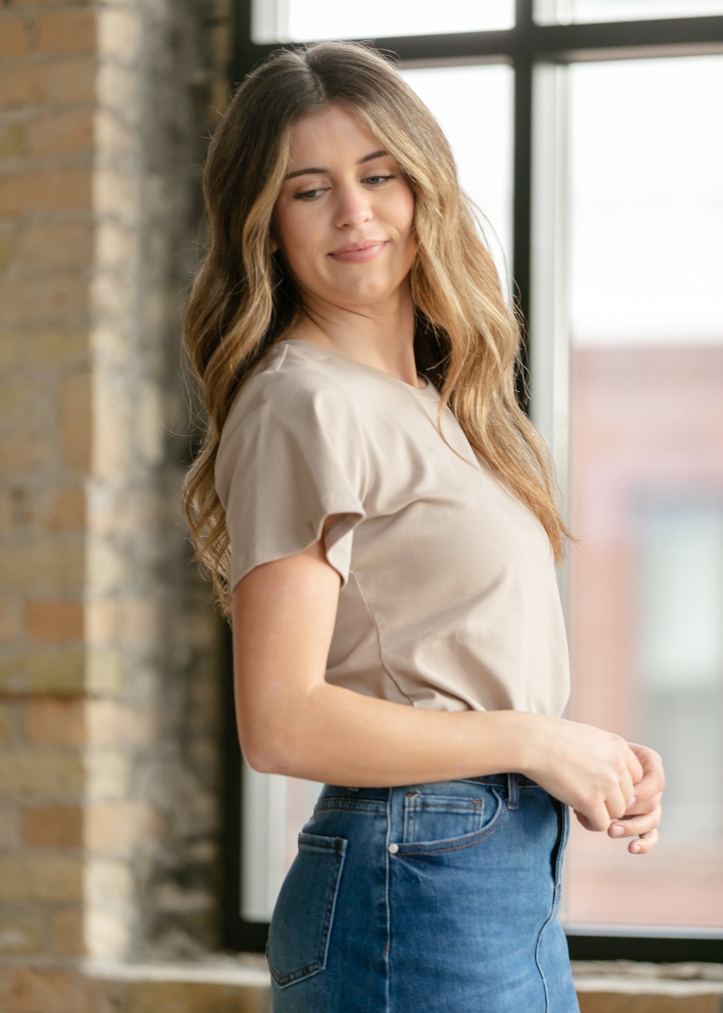 Essential Sand Flutter Sleeve Top IC Tops