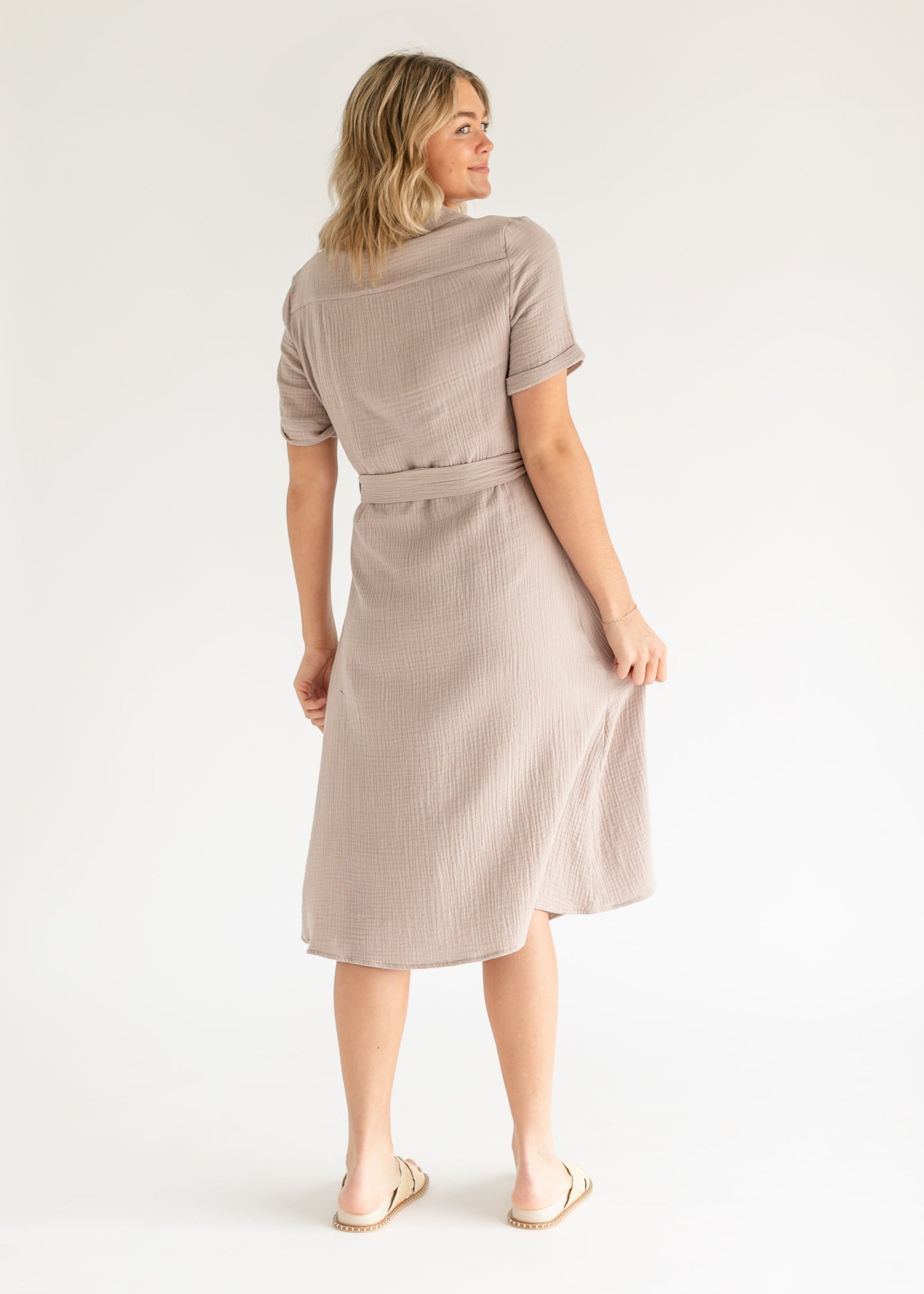 Essential Gauze Shirt Dress - FINAL SALE Light Taupe / XS Essential Gauze Shirt Dress - FINAL SALE Light Taupe / XS