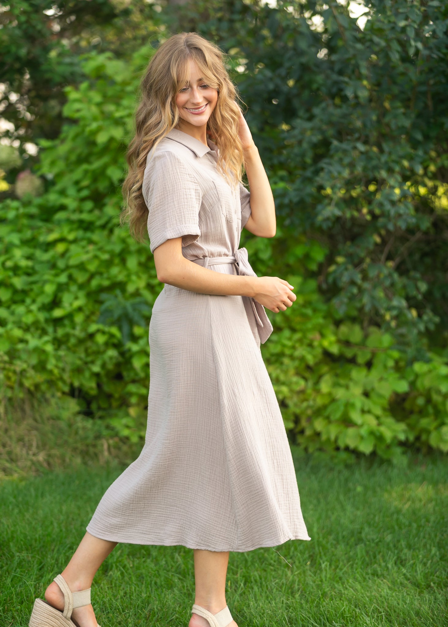 Essential Short Sleeve Gauze Shirt Dress IC Dresses