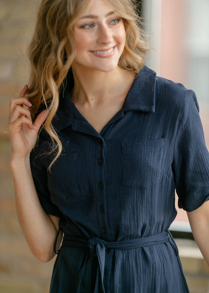 Essential Short Sleeve Gauze Shirt Dress IC Dresses