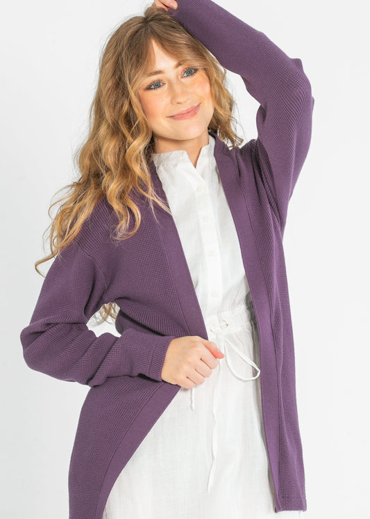 Essential Waffle Knit Cardigan FF Tops Purple / XS